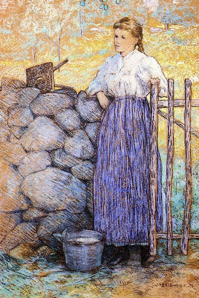 Girl Standing by a Gate painting - Julian Alden Weir Girl Standing by a Gate art painting